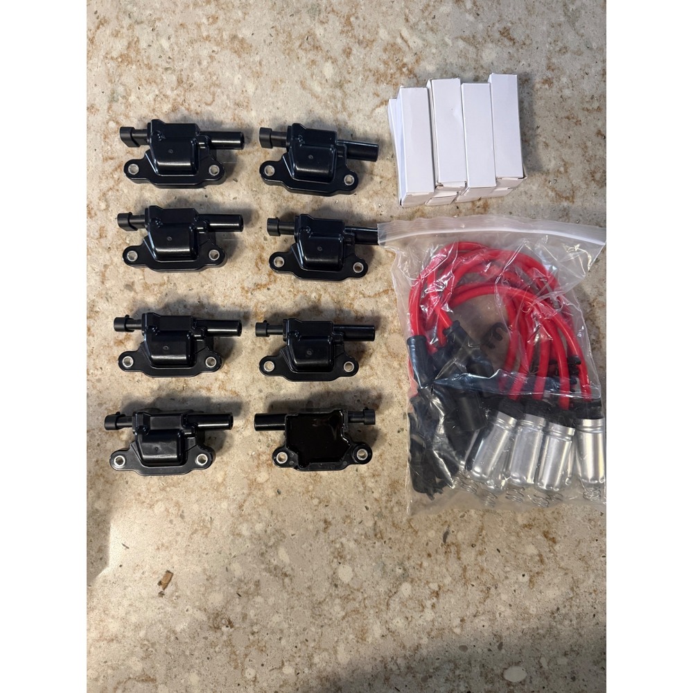 LELEHOKA 8Pcs UF413 Square Ignition Coils 8mm Red Wires Platinum Spark Plugs Set